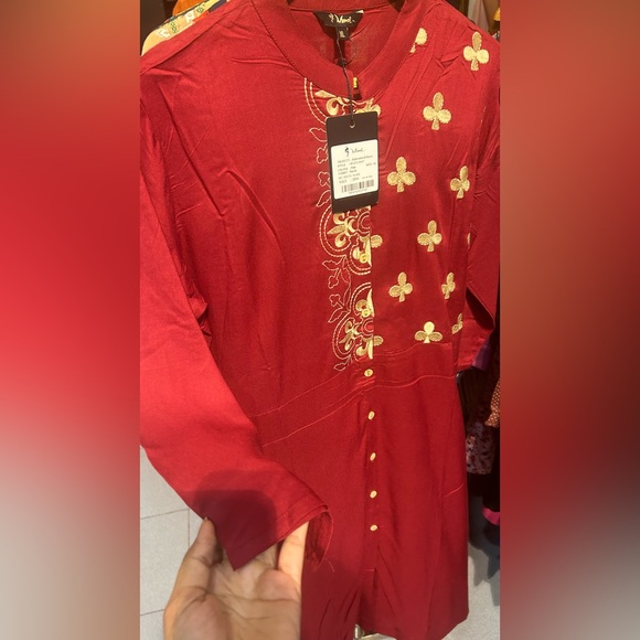 Embroidery kurta wine- colour Reyon - Picture 11 of 11